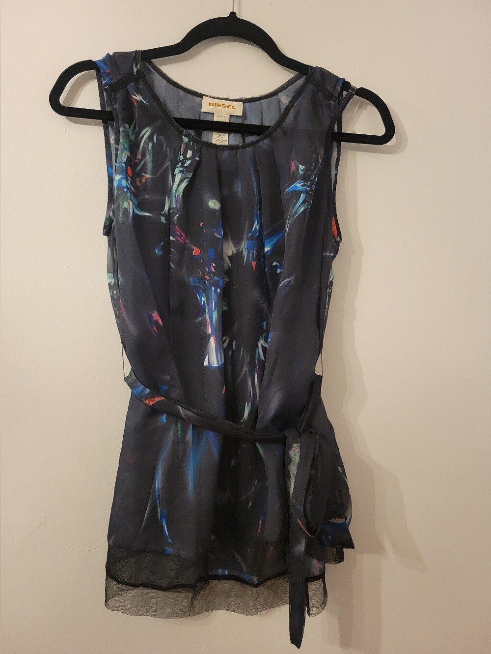 Vintage Diesel Y2K Sheer Printed Tank Top with Belt - Size S- NWOT